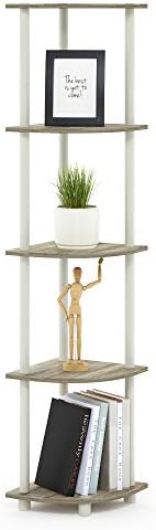 Furinno TURN-N-TUBE Corner Shelf, 5-Tier Corner Bookshelf, Open Storage Shelves, for Organization and Storage, Living Room, Home Office, Garage, Bedroom, Sonoma Oak by Furinno-FitsYourSpaceFitsYourBudget