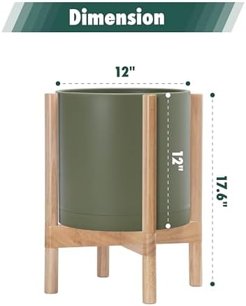 D'vine Dev Plastic Pot with Natural Wood Stand, Olive, 12 in, 55-C-P-3 - Image 2