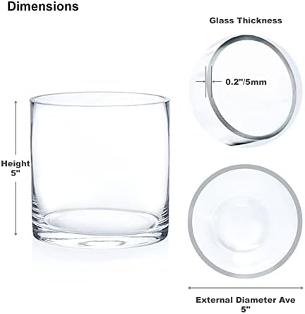 Enova Floral Set of 4 Clear Cylinder Glass Vase, 5W x 5H Inches Round Flowers Vase, Pillar Candle Floating Candle Holders, Floral Glass Vase for Home Office Decor, Wedding Centerpiece - Image 2