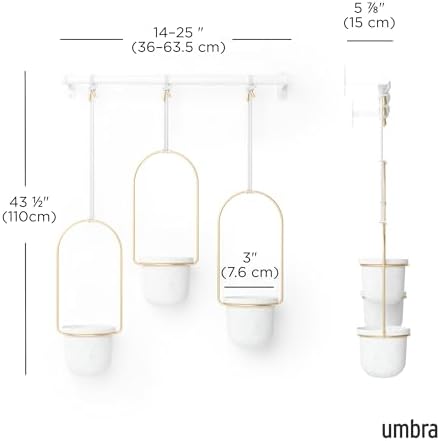 Umbra Triflora Hanging Planter, Indoor Herb Garden, Set of 3, White/Brass - Image 3