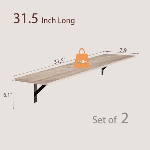 DINZI LVJ Long Wall Shelves, 31.5" Wall Mounted Shelves with Metal Brackets - Image 3