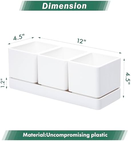 D'vine Dev 2-Pack Plastic Herb Garden Planter Set, White, 76-V-A-2 - Image 3