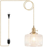 Pendant Light Fixtures,Plug in Hanging Light Fixture 6.6in Glass Pendant Light,E26 Pendant Lighting for Kitchen Island, Bedroom, Dining Room, Living Room by Loiogohot