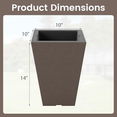 GIANTEX Square Taper Planter Set of 2, Self-Watering Flower Pots, Brown - Image 3