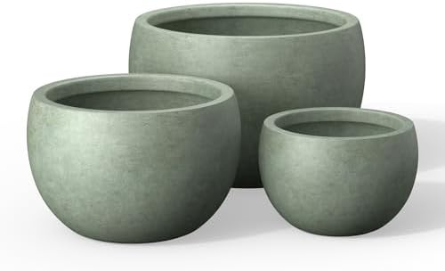 Kante Set of 3 Mint Green Concrete Bowl Planters 19.9" 15.7" 11.8" Dia by Unknown