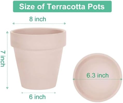 vensovo 8 Inch Pink Clay Pot for with Saucer - Large 2 Pcs Terra Cotta Plant Pot with Drainage Hole, Flower Pot with Tray, Terracotta Pot for Indoor Outdoor - Image 2