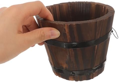 COLLBATH 4pcs Carbonized Wood Whiskey Barrel Planters Small Rustic Flower Pots with Drainage Holes for Indoor Outdoor Succulent and Vegetable Gardening - Image 4