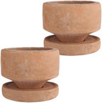 Yungyan 2 Set 4.3'' Rustic Terracotta Plant Pot with Drainage Saucer Vintage Breathable Clay Planter Farmhouse Flower Pot Distressed Finish for Flower Succulent Modern Home Garden Decor(Round) by Yungyan