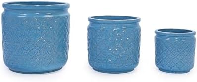 3pcs Blue Geometric Pattern Ceramic Planter, 9/12/15 Inch Plant Pots Indoor with Drainage, Breathable Clay for Orchids Succulents, Indoor Outdoor Windowsill Bookshelf Decor - Image 7
