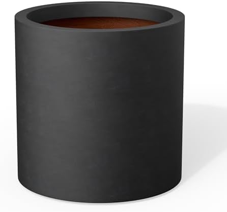 Kante 15.7" Tall Cylinder Concrete Planter, Black Round Flower Pot for Home by Unknown