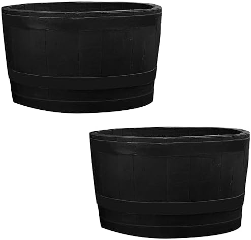 RTS Home Accents Polyethylene Whiskey Barrel Planter for Indoor or Outdoor Gardening, Black (2 Pack) by RTSCompaniesInc