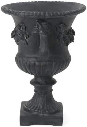 Antique Black Magnesium Oxide Urn Planter, Elegant Decorative Outdoor Garden Patio or Indoor Vase, Ready to Use, 17.3L x 17.3W x 24H Inches - Image 4