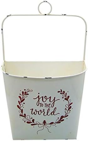 Wowser White Christmas Wall Pocket Planter Joy to the World Holiday Hanging Decor, Rustic Metal Wall Basket, Farmhouse Christmas Decoration, 20 Inches by Wowser