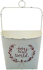 Wowser White Christmas Wall Pocket Planter Joy to the World Holiday Hanging Decor, Rustic Metal Wall Basket, Farmhouse Christmas Decoration, 20 Inches by Wowser
