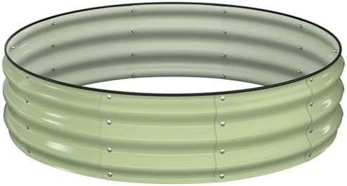 Winpull Raised Garden Bed Kit, 4x4x1 ft Round Galvanized Planter Box Outdoor with Safety Edging, Large Metal Raised Beds for Gardening Vegetables Flower Fruits (Avocado Green) by Winpull
