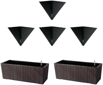 LaLaGreen Bundle- 4 Pack, 12 Inch Self Watering Geomeric Pot + 2 Pack, 20 Inch Brown Rectangular Wall Planter Vertical Window Plant Pot Indoor Garden Modern Stylish Hanging Flower Vase Vessel Decor by L%C3%A1L%C3%A1Green