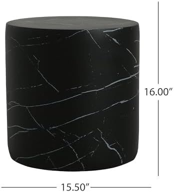 ø15.5'' Concrete Side Table End Table for Outdoor & Living Room, Modern Round Circle Cylindrical Style, Durable and Lightweight, Cement MGO Material, No Assembly, Marble Black - Image 2