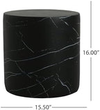ø15.5'' Concrete Side Table End Table for Outdoor & Living Room, Modern Round Circle Cylindrical Style, Durable and Lightweight, Cement MGO Material, No Assembly, Marble Black - Image 2