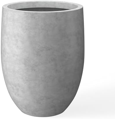 Kante 21.7" Tall Concrete Planter, Large Round Bullet Pot, Pale Gray by Unknown