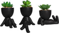 Zerzsy 3 PCS Cute Artificial Succulent Plants with Creative Ceramics Human Shaped Pots, Mini Potted Plants Black Bathroom Fakeplants, Faux Succulent Desk Decor for Home Office Shelf Decor by Zerzsy