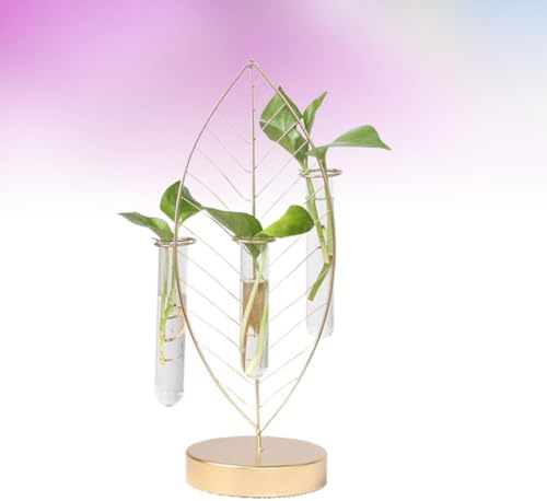 VANZACK Golden Leaf Iron Frame Glass Flower Planter Vase with 3 Test Tubes Hydroponic Propagation Container for Home and Office Plant Arrangement - Image 6