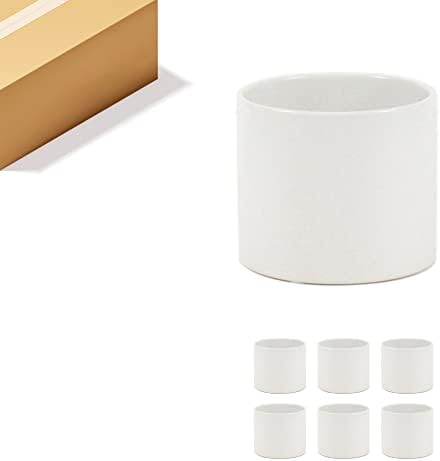 WGVI Matte White Ceramic Cylinder Vase Width 6.5" Height 6", Flower Arrangements, Candle Holder, Terrarium Planter Pot, Storage Container Organizer, Pen Brush Holder, Modern Table top Decor, 6 Pc by WGVInternational-OpusGlassware