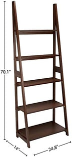 Amazon Basics 5-Tier Ladder Bookshelf Storage Organizer, Solid Rubberwood Frame, Space-Saving Bookcase, Sturdy Shelves, Walnut Finish, 14" D x 24.8" W x 70.1" H - Image 3