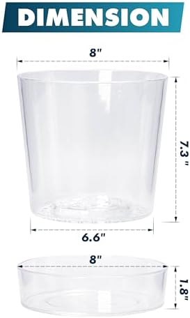 Phoenix Vine 8 Inch Clear Acrylic Planter Pot with Tray, Orchid Pot with Drainage Holes, Deep Saucer for Bottom Watering, Transparent Containers for Indoor Plants, Herbs, Set of 2, 91-A-G-2 - Image 3