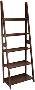 Amazon Basics 5-Tier Ladder Bookshelf Storage Organizer, Solid Rubberwood Frame, Space-Saving Bookcase, Sturdy Shelves, Walnut Finish, 14" D x 24.8" W x 70.1" H by AmazonBasics