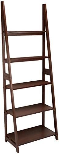 Amazon Basics 5-Tier Ladder Bookshelf Storage Organizer, Solid Rubberwood Frame, Space-Saving Bookcase, Sturdy Shelves, Walnut Finish, 14" D x 24.8" W x 70.1" H by AmazonBasics