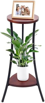 2 Tier Tall Plant Stand Indoor, Round Wooden Shelf, Walnut Black by Unknown