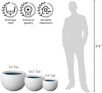 Kante Set of 3 White Concrete Bowl Round Planters for Modern Home - Image 4