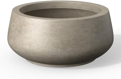 Kante Small Round Shallow Weathered Concrete Planter 12.5" Dia, Outdoor by Unknown