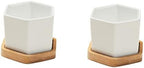 BESPORTBLE White Hexagonal Ceramic Succulent Pots, 2 Sets with Bamboo Tray by BESPORTBLE