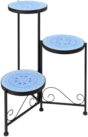 3 Tier Mosaic Corner Plant Stand Foldable Display Shelf Blue by Chonsun
