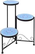 3 Tier Mosaic Corner Plant Stand Foldable Display Shelf Blue by Chonsun