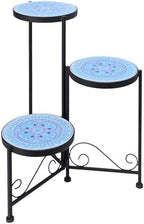3 Tier Mosaic Corner Plant Stand Foldable Display Shelf Blue by Chonsun