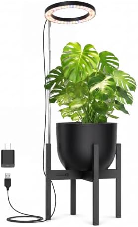 Plant Stand Indoor with Grow Light, Adjustable Height Plant Stand for 7–11 Inch Pots, 72 LED Full Spectrum Grow Light, 3/9/12H Auto Timer, Black by Museluce