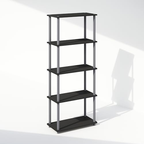Furinno Turn-N-Tube Book Shelf, 5-Tier Bookshelf, Bookcase with Multipurpose Compact Display Rack, 11.6 x 23.6 x 57.4, for Living Room, Bedroom, Home Office, Black/Grey - Image 5