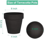 vensovo 6 Inch Black Terracotta & Clay Pots for Plant with Saucer - 4 Pack Medium Terra Cotta Planter with Drainage Hole, Flowerpot for Indoor Outdoor Plants, Crafts, Wedding Favor - Image 2