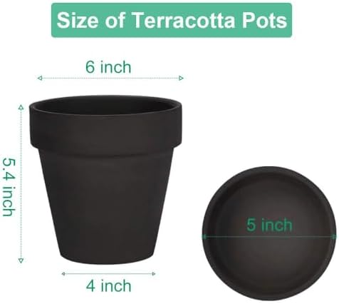 vensovo 6 Inch Black Terracotta & Clay Pots for Plant with Saucer - 4 Pack Medium Terra Cotta Planter with Drainage Hole, Flowerpot for Indoor Outdoor Plants, Crafts, Wedding Favor - Image 2