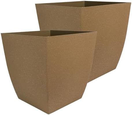 The HC Companies Santa Fe Square Self-Watering Pot - Lightweight Plastic Planter for Herbs & More - Durable Plant Pots for Indoor Plants & Outdoor Plants (12" Cavern Clay, Pack 2) by TheHCCompanies