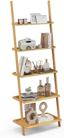 Tangkula 5-Tier Ladder Shelf Bookcase, Bamboo, 72”H, Natural by TANGKULA