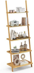 Tangkula 5-Tier Ladder Shelf Bookcase, Bamboo, 72”H, Natural by TANGKULA