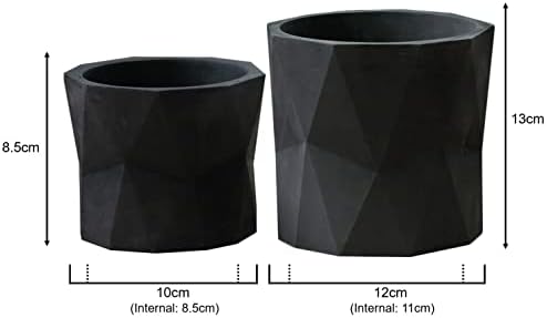 Olly & Rose Designer Geometric Ceramic Black Plant Pot Succulent Pots Cactus Planters Set 2 Indoor Outdoor Small Flower Pot Set Charcoal - Image 6