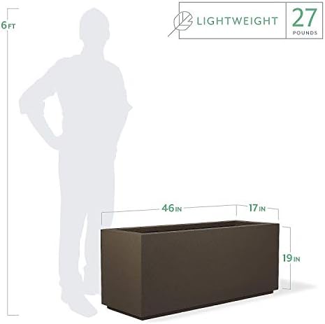 PolyStone Milan Modern Outdoor/Indoor Rectangular Trough Planter - 46" x 17" x 19" H - Lightweight Weather Resistant Stone-Look Resin Planter - Commercial & Residential - Chocolate Brown - Image 2
