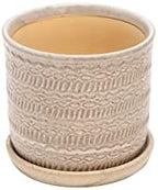 Sagebrook Home Set of 2 Stoneware Ceramic Planters with Saucers –Decorative Indoor & Outdoor Plant Pots – Modern Home & Garden Décor – Ivory & Tan Textured Tribal Design 6" & 8" - Image 3