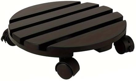 2Pcs Plant Roller Stand with Lockable 360° Rotating Wheels Wood Flowerpot Tray for Potted Plants Easy Assembly Round Plant Base for Indoor Outdoor Planters Whiskey Barrels by Unknown