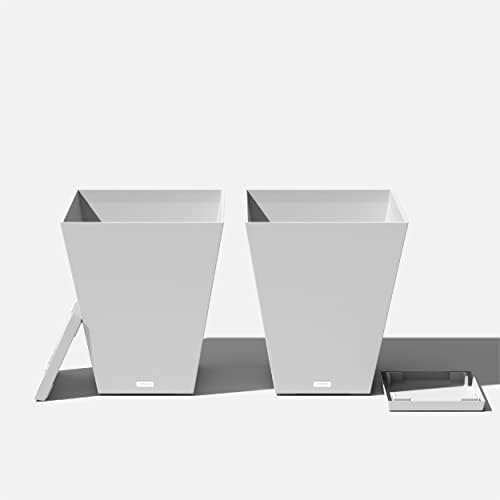 Veradek Nobleton Indoor/Outdoor Wide Square Planter (White, 22 inch - 2 Pack with 2 Saucer Trays) - Image 2