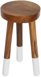 Teak Wood 9" Round Plant Stand |Dip Dyed Plant Stand |Accent Stool |Milking Stool |Bath Stool |Small Side Table (16" Tall White) - Image 7